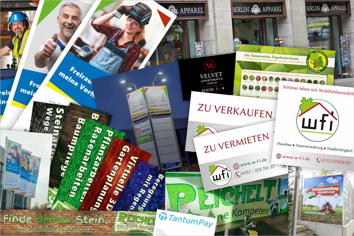 Firmenschilder + Werbebanner der Werbeagentur für München